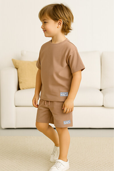 Victor and Jane Boys Cotton Interlock Tee & Shorts Set – Khaki