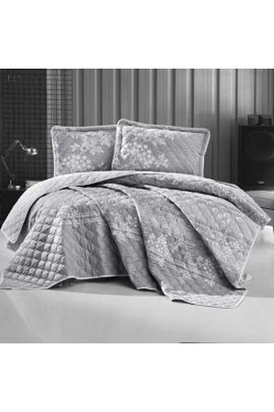 Clasy Quilted Double Bedspread, 240 x 260 cm, and 2 Pillowcases 50 x 70 cm, Gray BOVA V 1