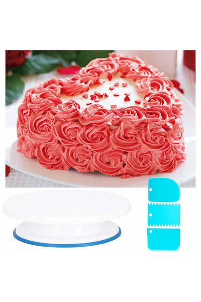 SERSIMO Set patiserie cu platou rotativ, 106 piese cu sabloane pentru ornarea prajiturilor