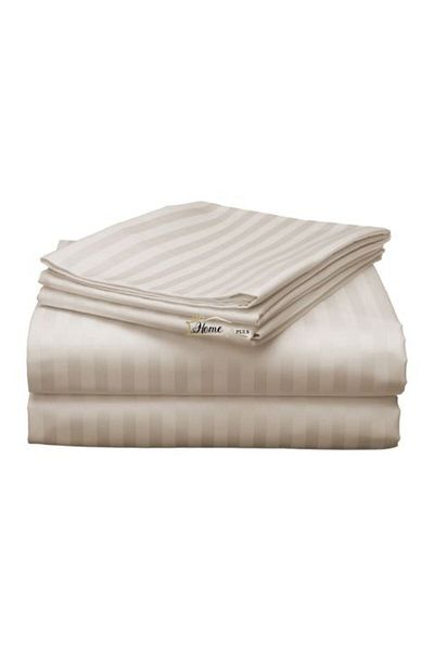 HomePuls Cearsaf de pat 2 persoane Damasc Policoton dunga 1 cm, 220 x 230 cm, Bej Cappuccino