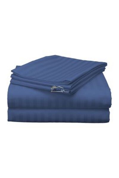 HomePuls Single Bed Sheet Damasc Polycotton Stripe 1 cm, 160 x 230 cm, Blue