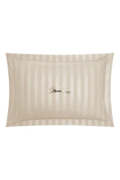 HomePuls Față de pernă Damasc 100% bumbac, dungi 1 cm, 50 x 70 cm, Cappuccino bej cu bordură de 3,5 cm