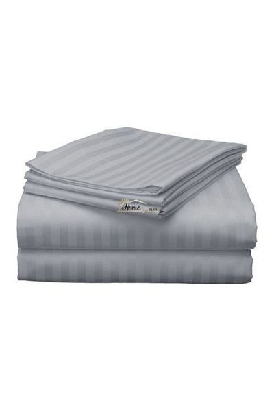 HomePuls Single Bed Sheet Damask Polycotton Stripe 1 cm, 160 x 230 cm, Light Gray