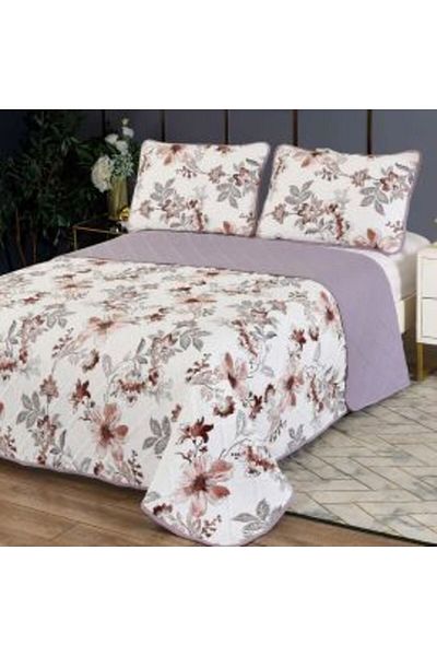Ralex Quilted Printed Bedspread 230 x 250 cm with 2 Pillowcases 50 x 70 cm, Floral Print Red