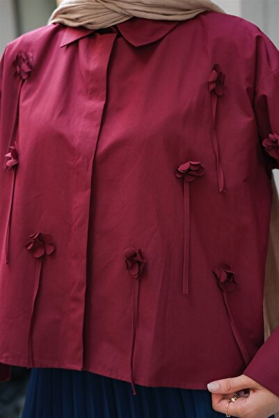 LOCCO Women's Floral Patterned Shirt Burgundy