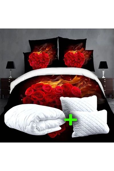 Ralex Economic Package Double Bed Linen Digital Print 3D + 2 Quilted Pillows 50 x 70 cm + Quilt 200 x 215