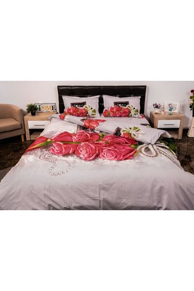 Ralex Double Bed Linen Set 4 Pieces 220 x 230 cm Digital Print 3D, White/Red Roses Love Pucioasa