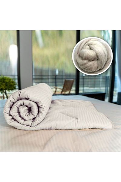 Ralex Plapumă de iarnă matlasată din lână cu husă din damasc 100% bumbac, 140 x 210 cm, crem