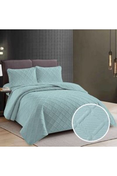 Ralex Set cuvertură matlasată UNI 230 x 250 cm cu 2 fețe de pernă 50 x 70 cm, model romb, albastru