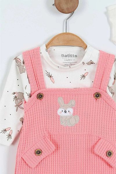 podyumgiyim Salmon (3-9 Months) Rabbit Embroidered Underwear Waffle Baby Girl Jumpsuit