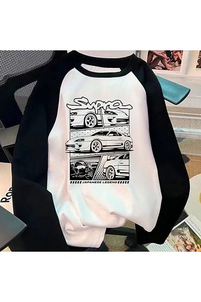 Touz Moda Supra Printed Raglan Long Sleeve Printed White T-Shirt