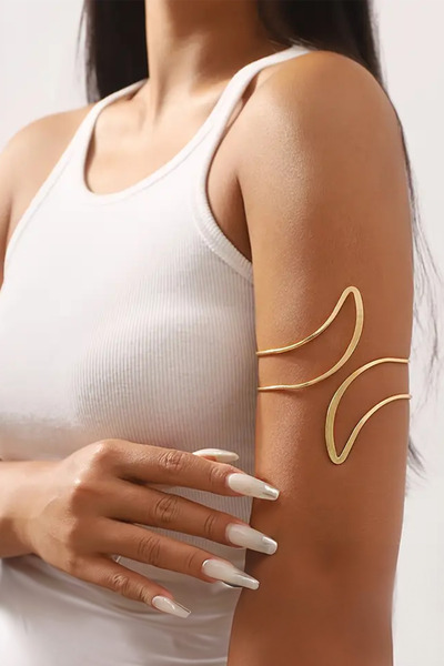 MİLSO سوار نسائي ذهبي اللون على شكل موجة بسيطة - مجوهرات أعلى الذراع، إكسسوار...
