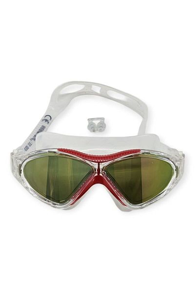 Budi Mirrored Swimming Surfing Goggles with Earphones Gift White/Red - 8170-m