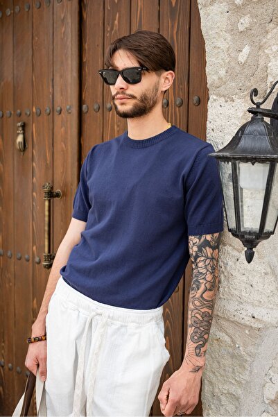 no7man Briss Navy Blue Crew Neck Knitwear Tshirt