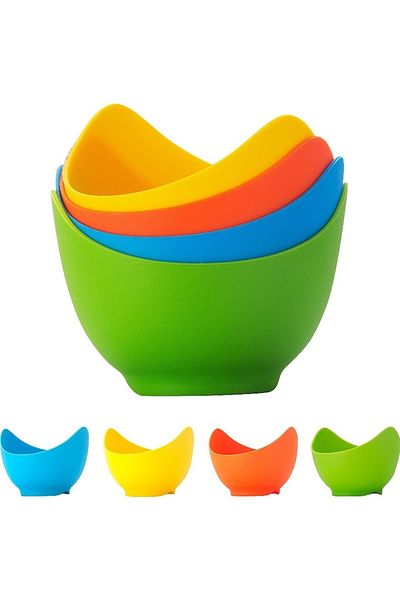 FEN Set 4 forme pentru ouă poșate, din silicon rezistent la temperaturi ridicate, ușor de utilizat, multicolore
