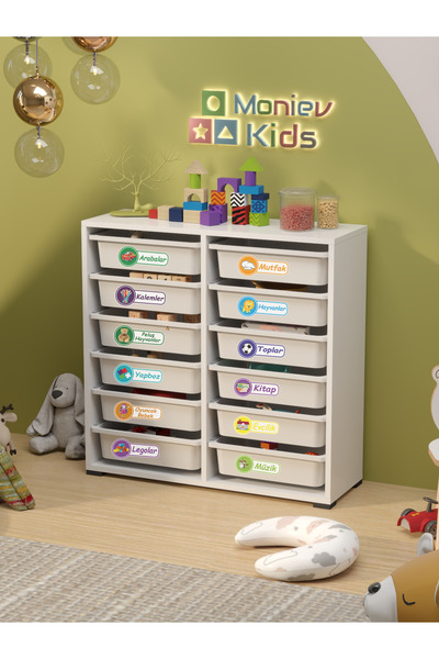 Moniev Kids Berra 12 Sepet Stickerlı Çok Amaçlı Dolap Oyuncak Dolabı