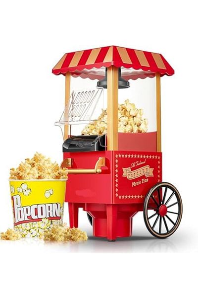 Shopi Hot Air Popcorn Maker, 1200W Electric Popcorn Machine, Fat-Free Popper, Red