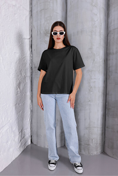 Sapientia تي شيرت نسائي أساسي كبير الحجم، كم قصير، قطن، تي شيرت صيفي بقصة مريحة