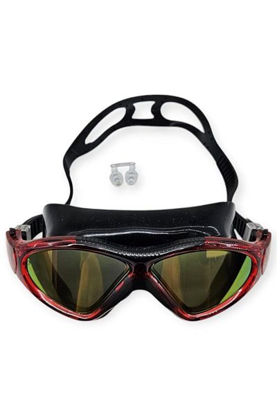 Budi Mirrored Swimming Surfing Goggles with Headphones Gift Black/Red- 8170-m