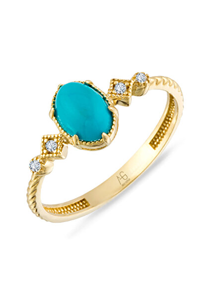 Aslı Gold Burgu Kol Altın Firuze Taşlı Yüzük (YZK0443)