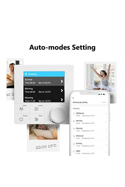 BeOk Termostat digital Wifi, programabil, ecran LCD, control vocal, Android, smartphone iOS, alb