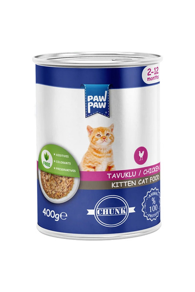 PawPaw Wet food for junior cats, with chicken pieces in sauce, 400g, balanced nutrition
