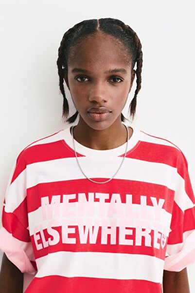 Pull & Bear Yazılı çizgili t-shirt