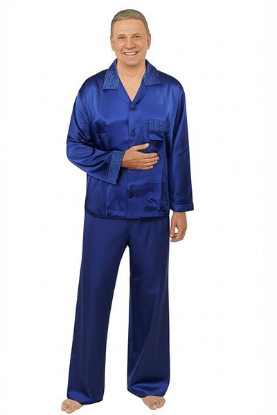 Oppland Set pijamale bărbați din satin și poplin model clasic cu buzunare potrivire confortabilă OPEPT25PIEROMOD88