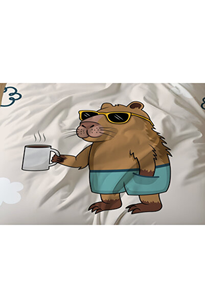 Evmila Çift Taraflı Capybara Desenli - Baskılı Tek Kişilik Nevresim Takımı