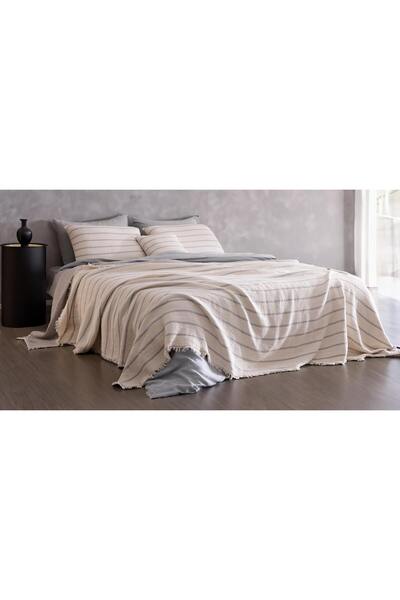 Sera Royal 8 Piece Muslin Bedding Set - Double |   Light Brown & Light Gray |