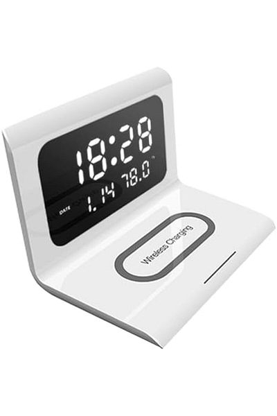 Generic Digital Alarm Clock with Wireless Charger - Bedside Table Alarm Clock & Wireless Charger (White)