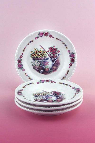 Bursa Porselen Dekor Gardening 4 Pieces of Cake / Cookie Plate