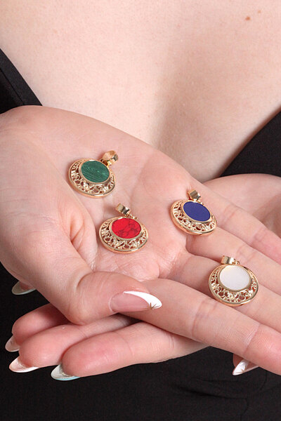 Aslı Gold Beyaz Mineli Altın Yuvarlak Kolye Ucu (UC0265)