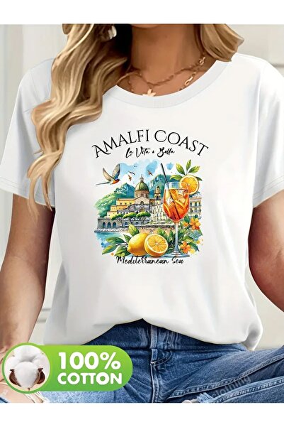 CLASİVA منتج موسم جديد لشاطئ أمالفي، تصميم عصري، تي شيرت نسائي مطبوع حسب الطل...