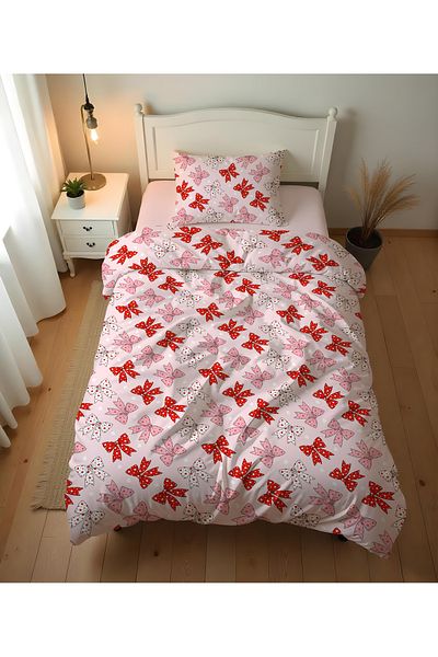 Evmila Double Sided Bow Patterned - Printed Single Duvet Cover Set