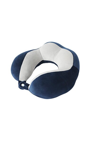 FEN Pernă de călătorie, suport pentru gât, bumbac, 4 proeminențe pentru confort, albastră