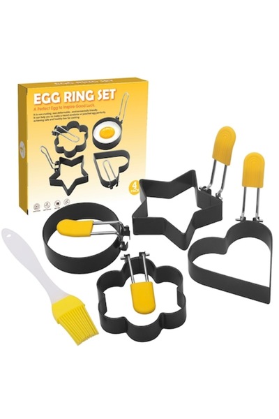Briggs Set of 4 egg rings, steel, non-stick, 7.5 cm diameter, with black ABS handle