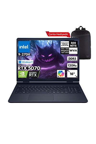 Dell Alienware 16 intel 9-270H 32GB 1 TBSSD RTX5070 16" Win11 Home + Sırt Ç. ...