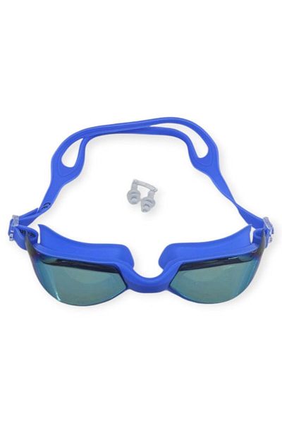 Budi Mirrored Swimming Goggles with Silicone Earplugs Gift Blue - 9009-m