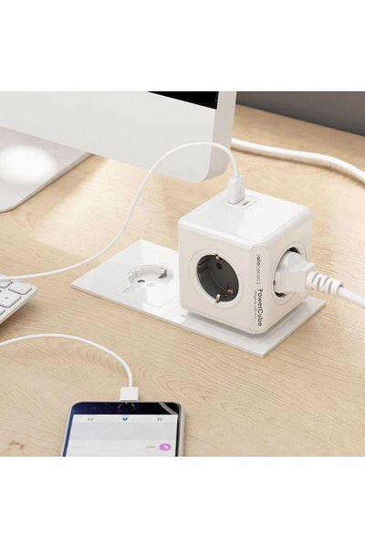 Allocacoc Cubic extension cord, Powercube by Allocacoc, USB-C, 4 sockets, white/gray