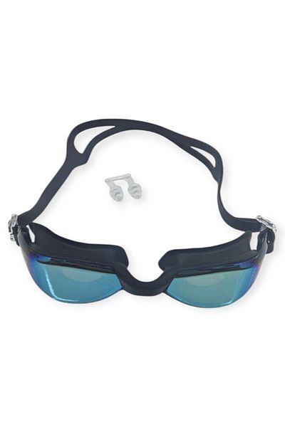Budi Mirrored Swimming Goggles with Silicone Earplugs Gift Black - 9009-m