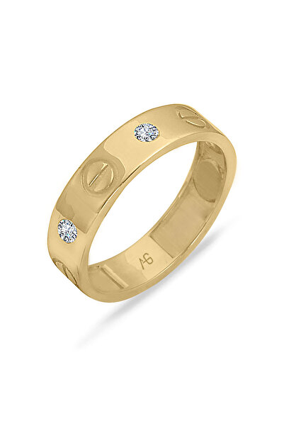 Aslı Gold Taş Atlamalı Tasarım Altın Vida Yüzük (YZK1291)