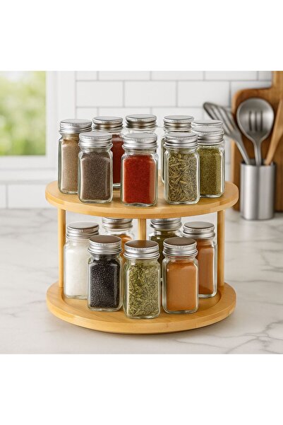 ALLEGRI حامل توابل دوار من الخيزران مكون من طبقتين، حامل توابل أنيق