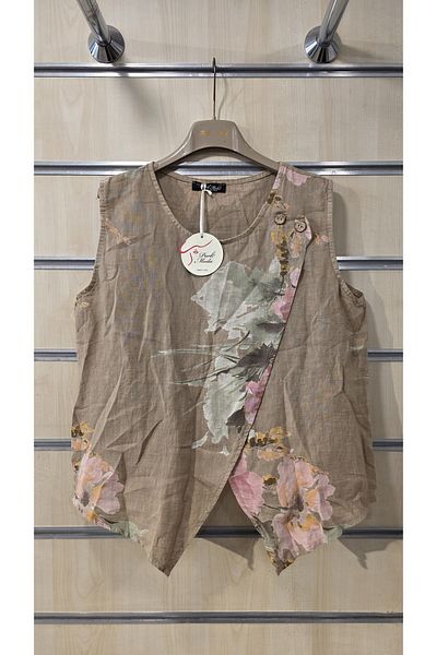 Park Moda Italian Linen Blouse Zero Sleeve Asymmetric Cut
