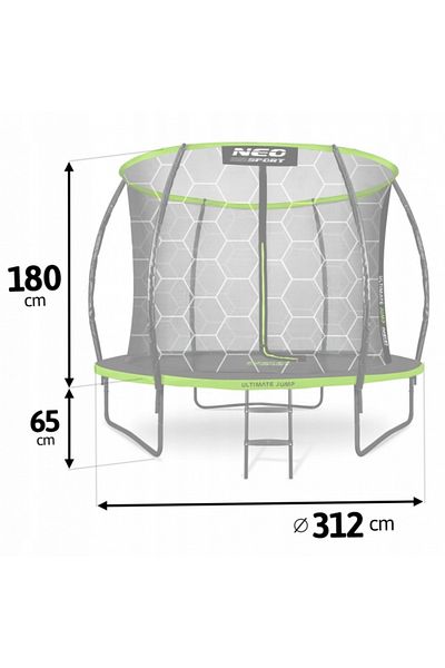 Neo-Sport Garden Trampoline for Children Comb Green 312cm 10FT, with Ladder and Inner Net, Stand