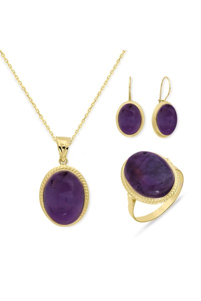 Aslı Gold Nostalji 14 Ayar Ametist Taşlı Takım (TKM0051)