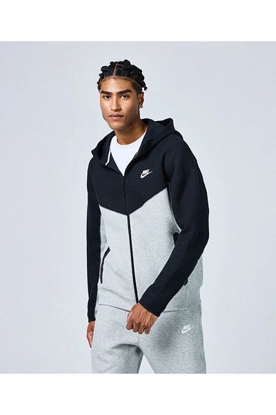 Nike Ανδρικό φούτερ με κουκούλα Tech Fleece Full Zip Windrunner Hoodie Μαύρο Γκρι