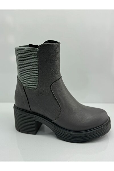 BEN AYAKKABI HAKİKİ DERİ KADIN BOT GRİ DERİ LASTİKLİ