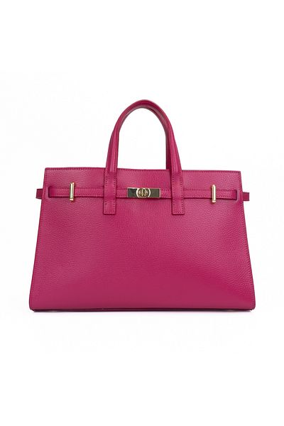 Posete Fagaras Celina Leather Purse - Fuchsia, 3 compartments, 2 pockets, adjustable strap