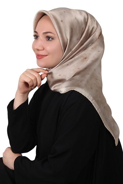 Armine Eșarfă din mătase Twill din seria Nostalgia 8933D-34 Model cu logo Bej-10